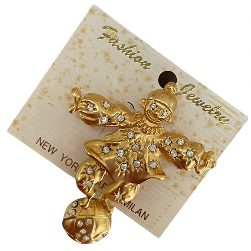 Luxury Brooch Clown Pin Whimsical Sparkling Diamonds Sparkly Crystal Rhinestones